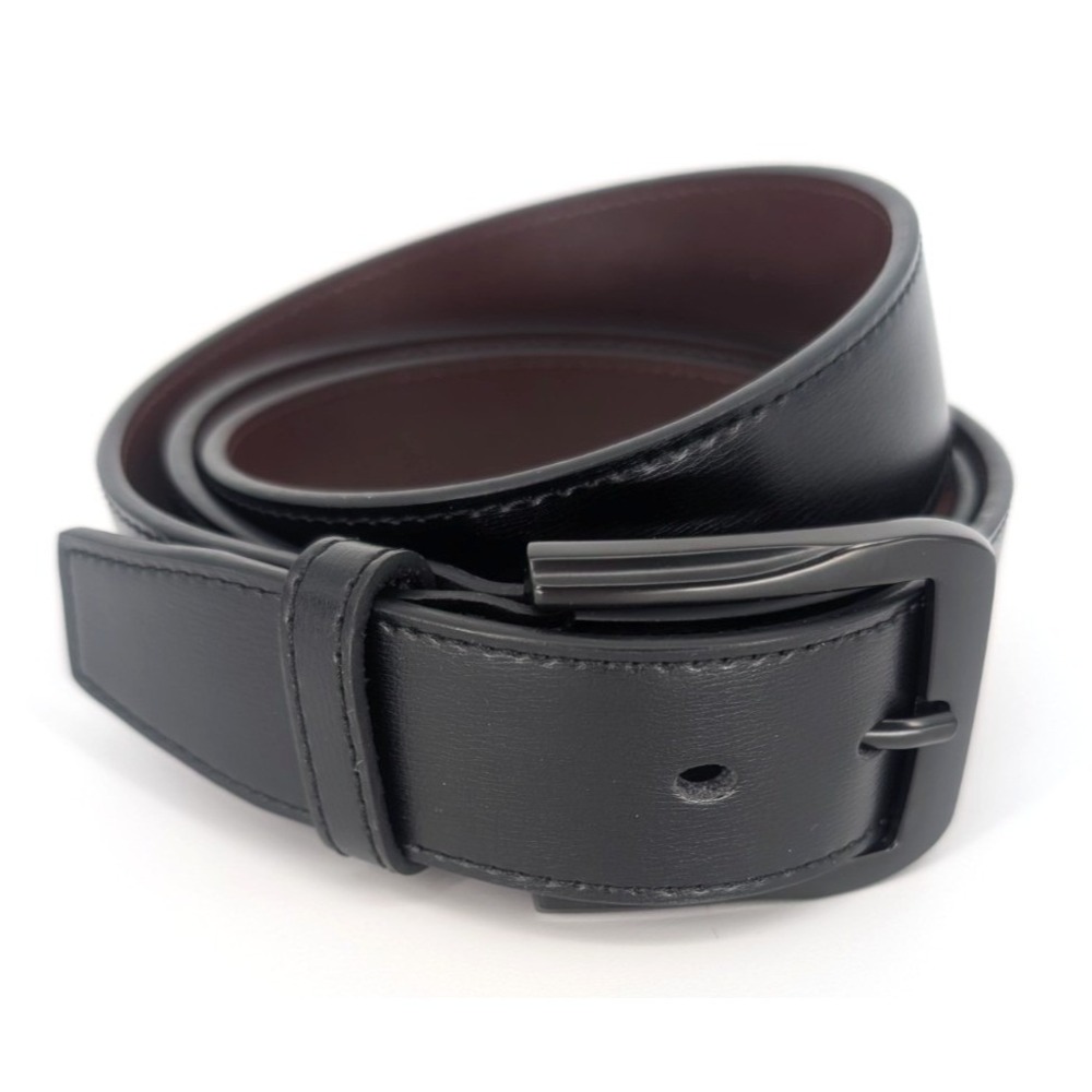 Mens Black‎ Smooth Leather Workwear Utility Dress Belt Wide Matte Buckle 44-46